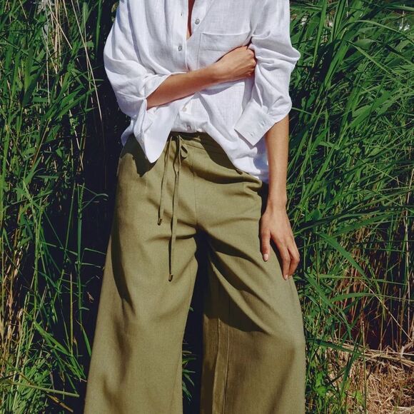 ZARA WIDE LEG LINEN PANTS WITH BELT - Picture 4 of 7